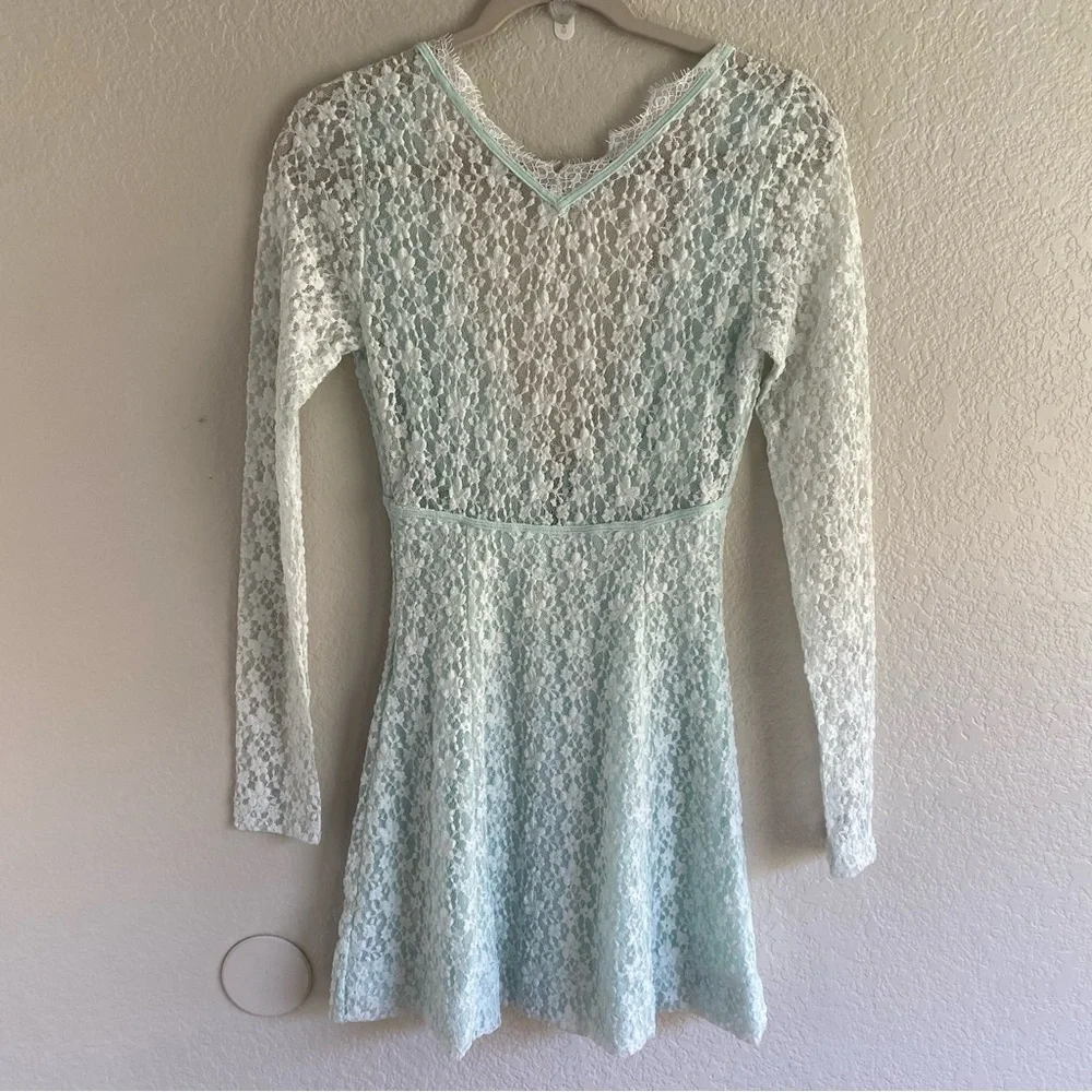 NEW Free People Petra Lace Long Sleeve Mini Dress Billowing Sail Mint